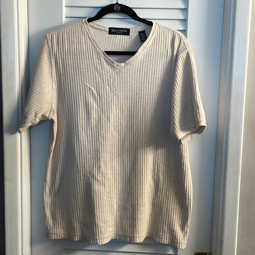 Brandini Mens XL Pulllover Beige Ribbed Shirt